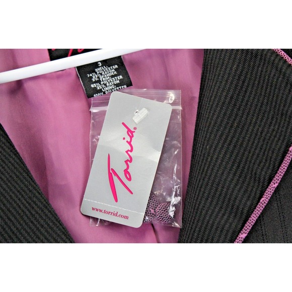 Torrid Womens Size 3 Pinstripe Blazer Pink Trim Bow Pockets Tie Back NWT - Picture 7 of 16